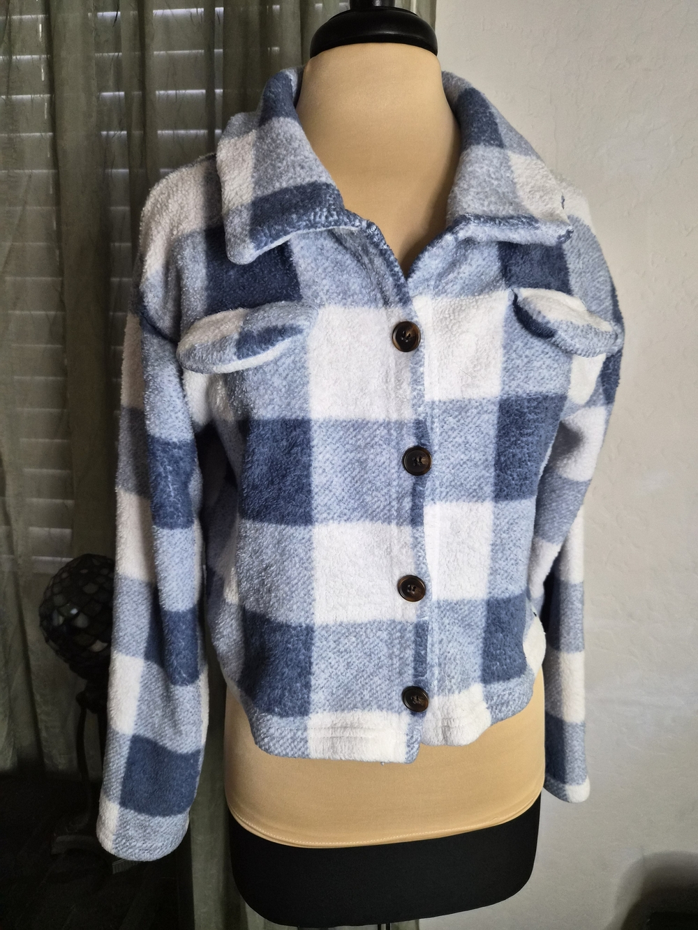 Blue and White Plaid Teddy Shacket #0445